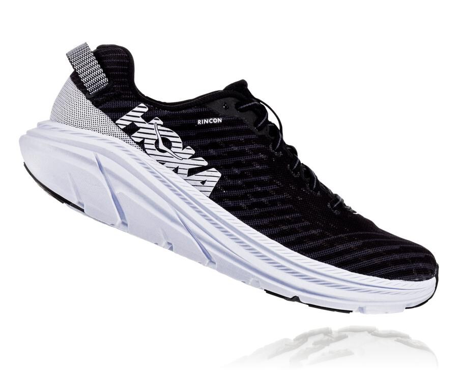 Running Shoes Mens - Hoka One One Rincon - Black/White - GTXDQES-82